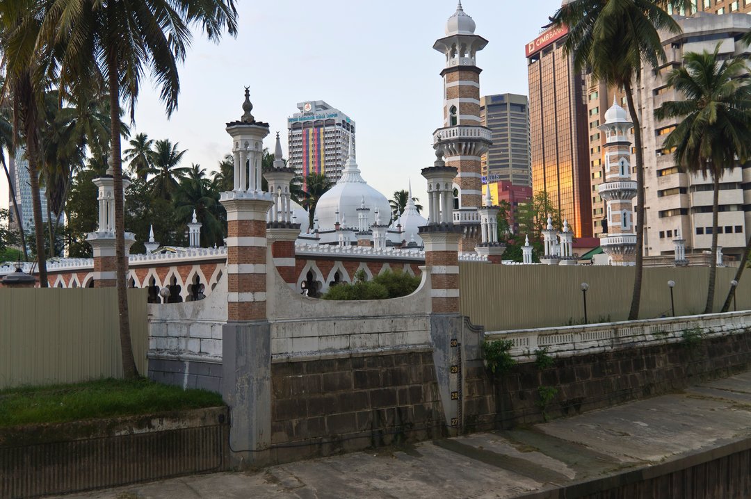 Masjid Jamek Islamic mosque with white dome and colonial architecture