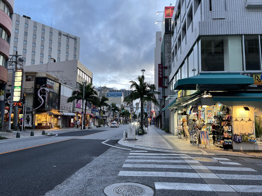 Kokusai-dori street in Naha for arrival and city food planning