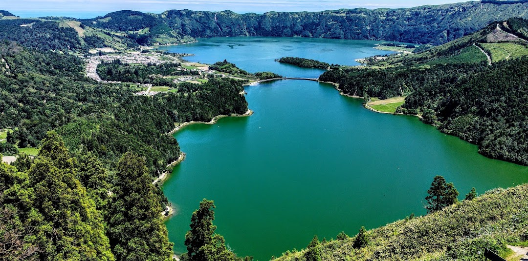 Green and blue crater lakes at Sete Cidades on Sao Miguel